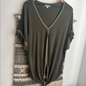 Olive green stitch detail short sleeve blouse. Size medium.